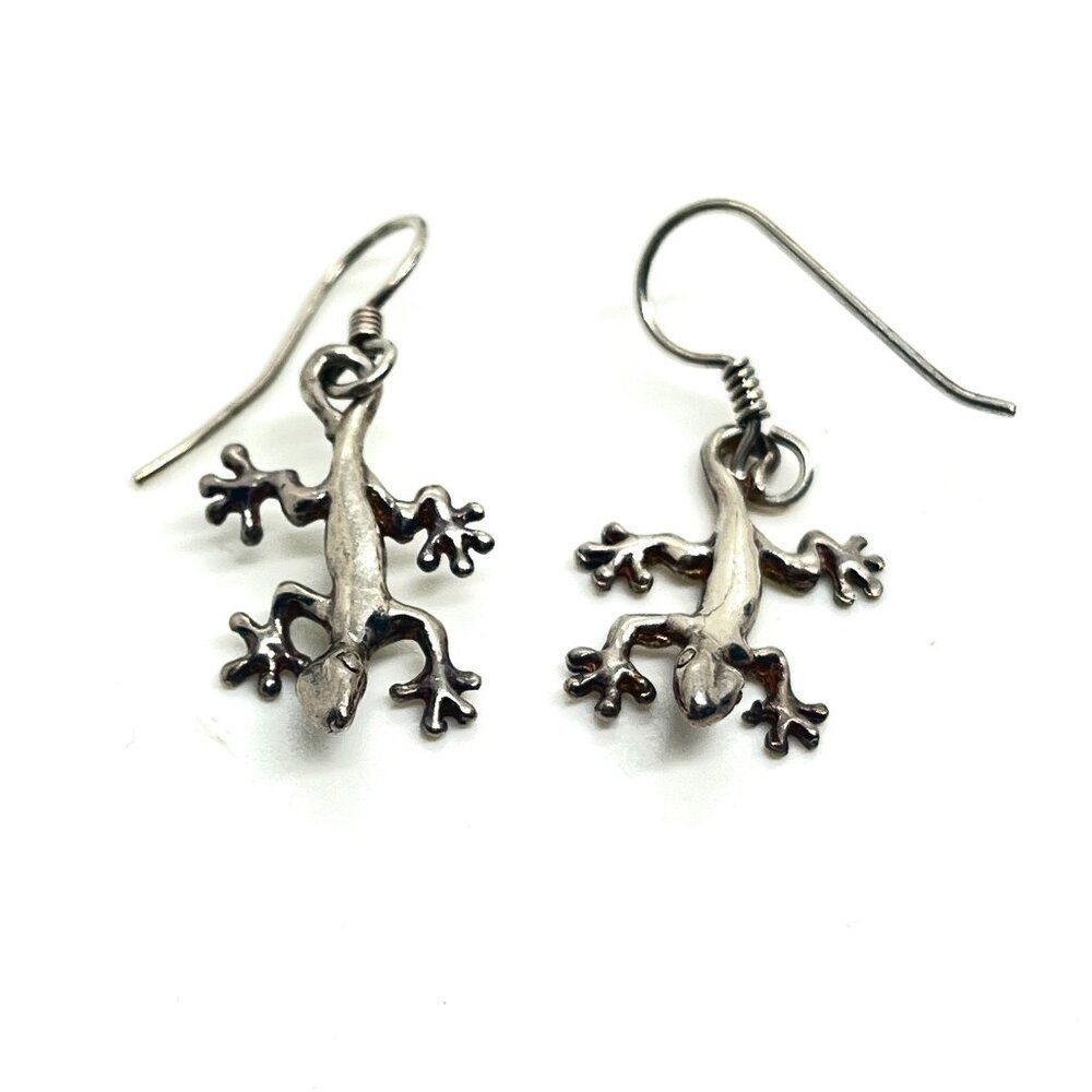 VINTAGE LIZARD GECKO Earrings Sterling Silver Signed 925 Dangle Cute Animal